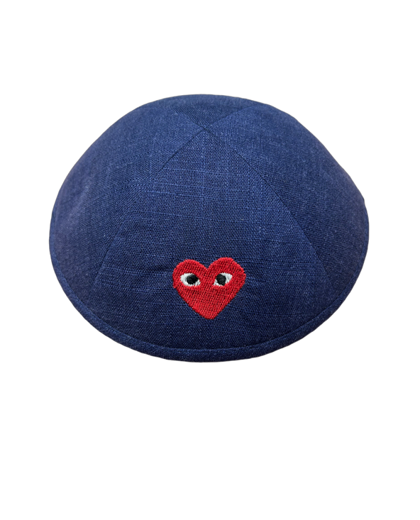 Kippa lin marine / coeur